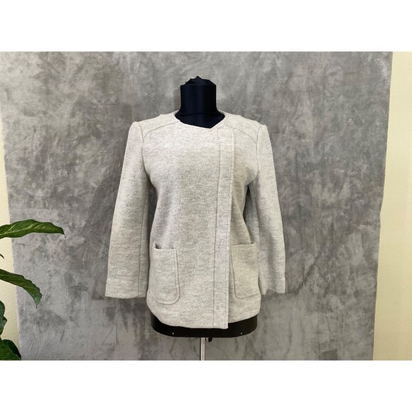Banana Republic asymmetric Zip Jacket women’s 4P Gray Wool Blend Career pockets - Picture 1 of 14